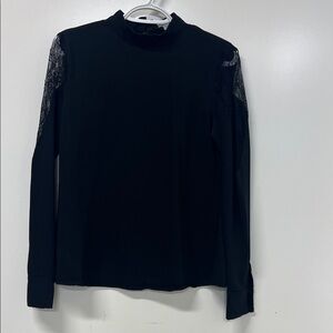 Airlie Delicate Lace Back Top, Black, Size XS/4, Lace Cutout Shoulders